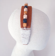 Load image into Gallery viewer, Geometric wood bead and African bark cloth headband by Martine Henry Millinery