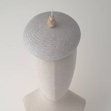 Load image into Gallery viewer, Grey Paper Straw Beret with wood bead by Martine Henry Millinery