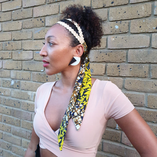 Elsa Straw and African Wax Print headband by Martine Henry Millinery