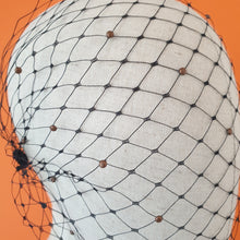 Load image into Gallery viewer, Abby Black birdcage Veil/Voilette with Bronze studs  Martine Henry Millinery
