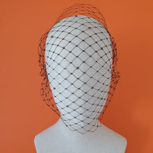 Load image into Gallery viewer, Abby Black birdcage Veil/Voilette with Bronze studs  Martine Henry Millinery
