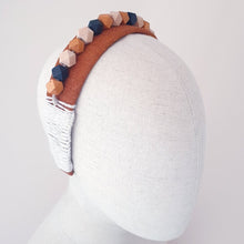 Load image into Gallery viewer, Geometric wood bead and African bark cloth headband by Martine Henry Millinery
