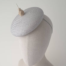 Load image into Gallery viewer, Grey Paper Straw Beret with wood bead by Martine Henry Millinery
