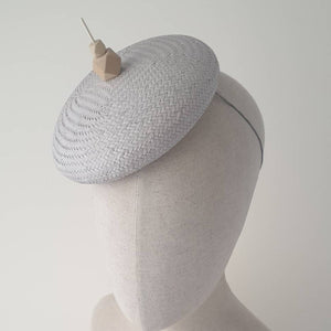 Grey Paper Straw Beret with wood bead by Martine Henry Millinery