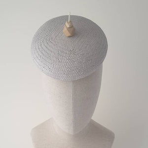 Grey Paper Straw Beret with wood bead by Martine Henry Millinery