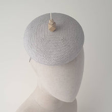 Load image into Gallery viewer, Grey Paper Straw Beret with wood bead by Martine Henry Millinery
