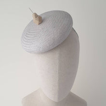 Load image into Gallery viewer, Grey Paper Straw Beret with wood bead by Martine Henry Millinery
