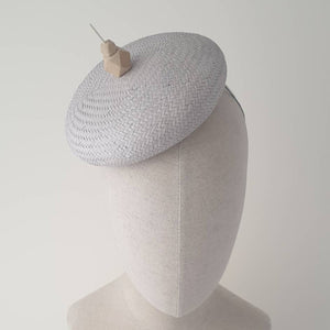 Grey Paper Straw Beret with wood bead by Martine Henry Millinery