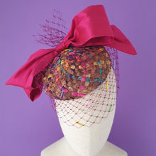 Load image into Gallery viewer, Fabiola Multicolour Straw and Silk Fascinator with veil for wedding and the races 
