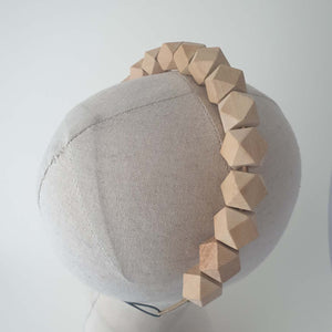 Abacus Geometric natural colour wood bead headband handmade _Martine Henry Millinery