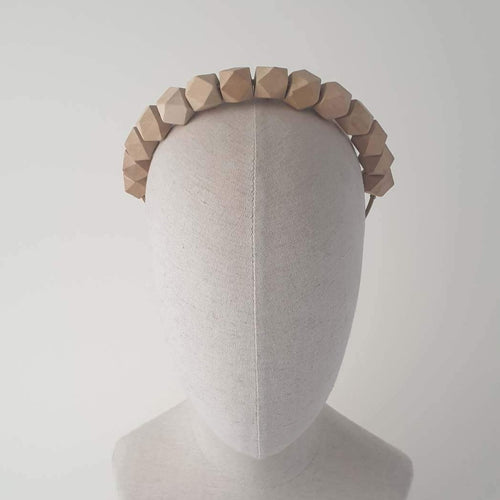 Abacus Geometric natural colour wood bead headband handmade _Martine Henry Millinery